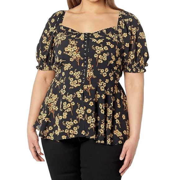 City Chic Black Golden Posey Lightweight Corset Detail Peplum Blouse NWT Size 16 - Picture 11 of 11